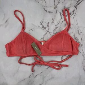 J Crew Swim Top 2X Coral Terry Wrap Triangle Bikini Padded Double String BK551